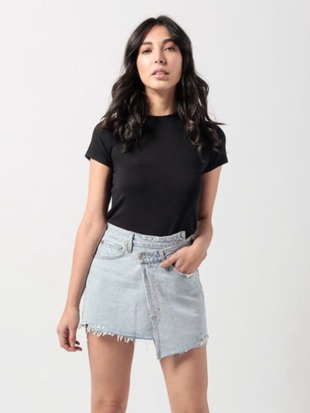 Agolde Denim Criss cross v waist micro mini jean skirt light wash 25 deconstruct